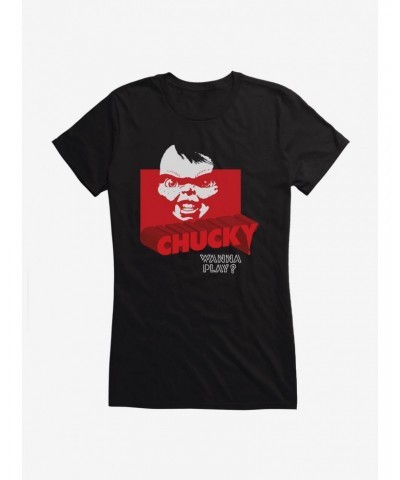 Chucky Wanna Play Red Font Girls T-Shirt $8.96 T-Shirts